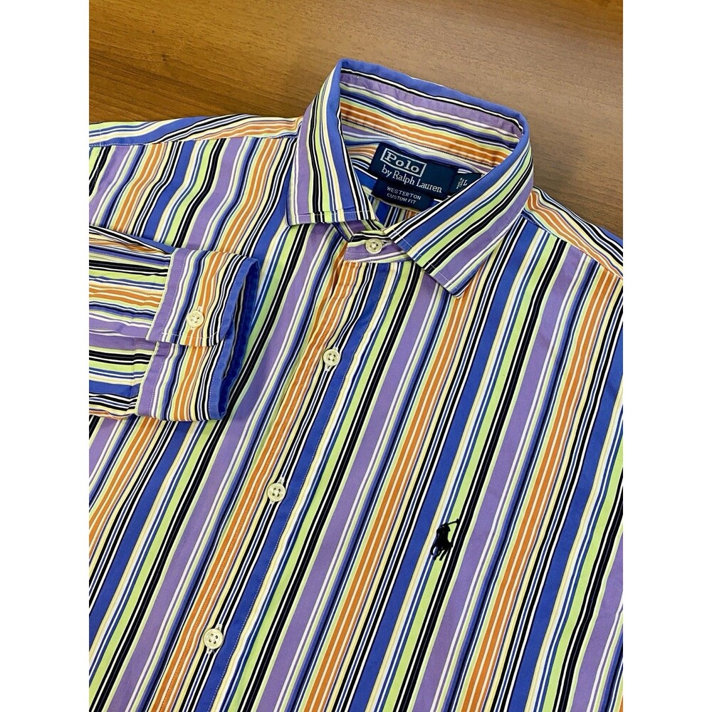 Vintage Polo Ralph Lauren Mens L Westerton Custom Fit Cotton Striped Multicolor